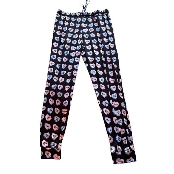 Main and Local Valentines Heart Joggers Black Pink Blue Elastic Waist L - Picture 3 of 6